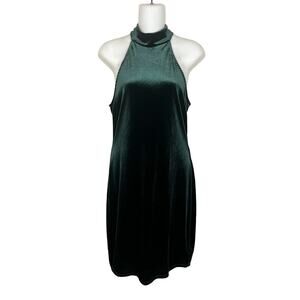NWT LULUS Sz XL Dark Green Velvet Halter Stretch Dress